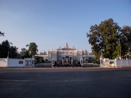 Dawn light on the Presidential Palace in Vientiane.
